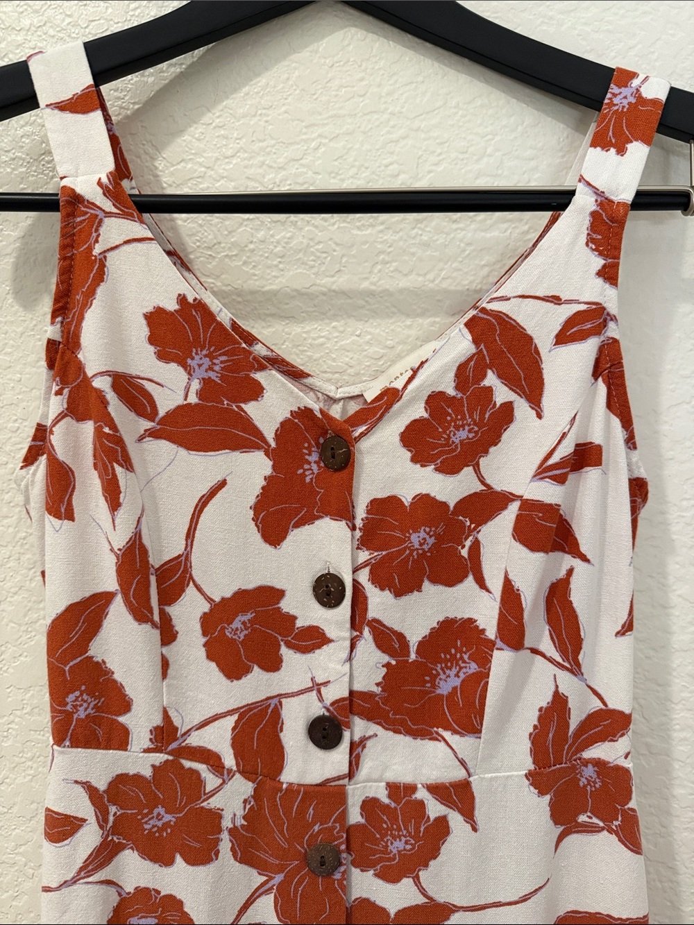 Monteau White and Rust Floral Button-Front Midi Dress